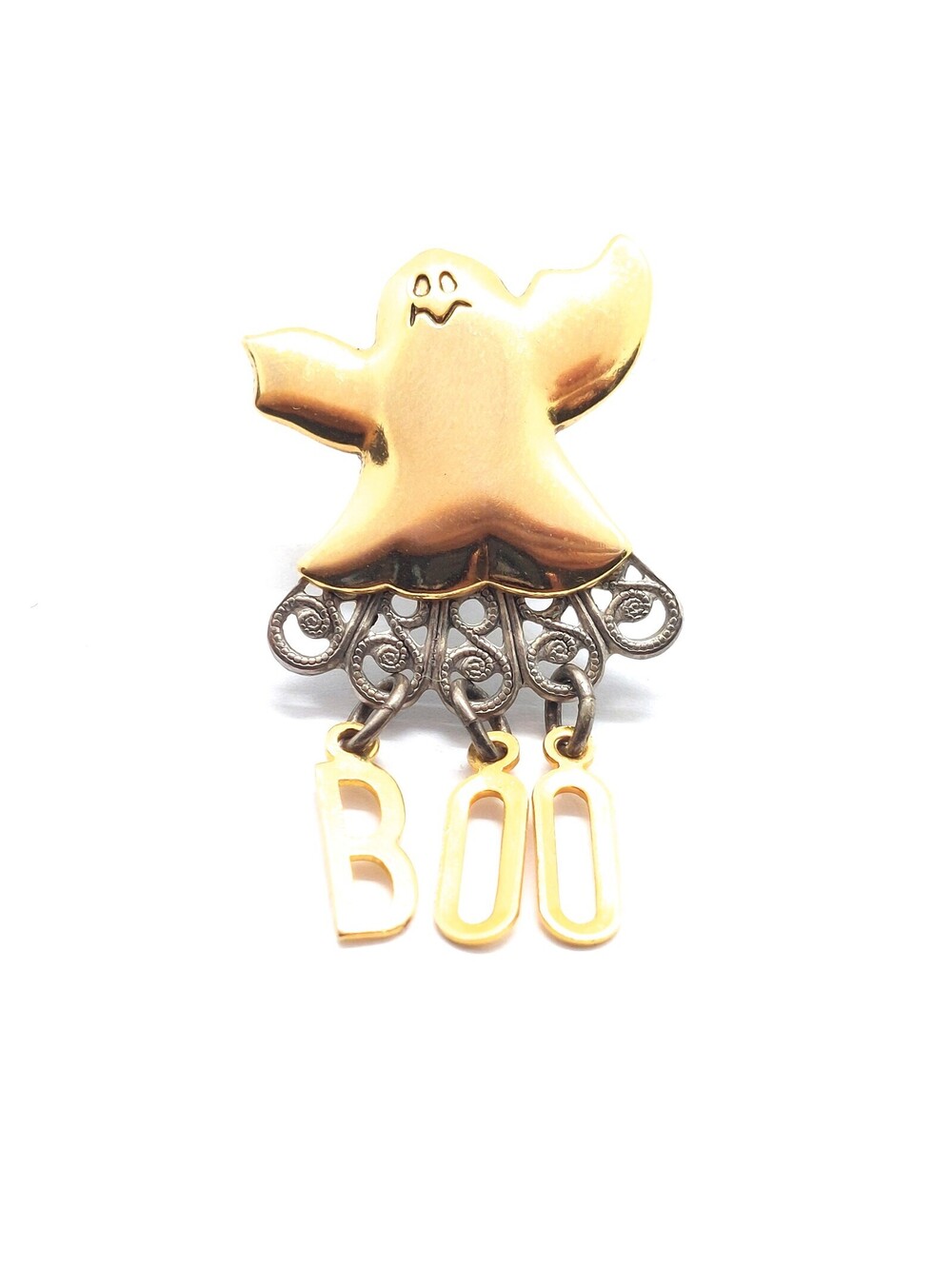Vintage Halloween Ghost Brooch Pin BOO Dangling Letters Spooky Holiday